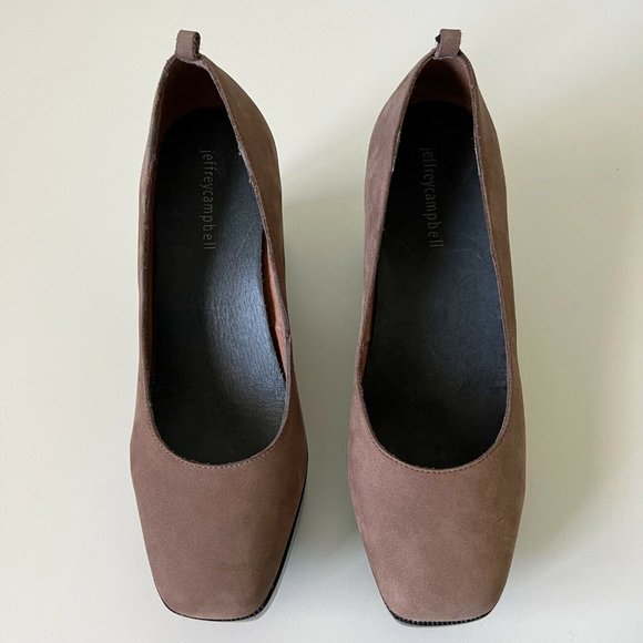Jeffrey Campbell Platform Wedge Shoes 8M Brown Nubuck square toe Worn Once MINT - Picture 3 of 8